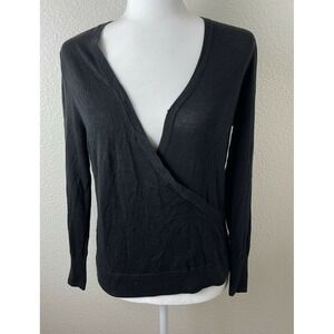 Halogen Women' Black Long Sleeve Surplice V-Neck Wrap Top Sz Petite Small PS